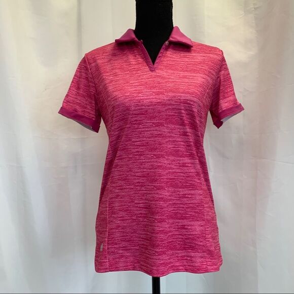 Adidas Golf Puremotion Pleat Sleeve Polo Shirt (Bahia Magenta /Light Onix) Sz S - Picture 3 of 12